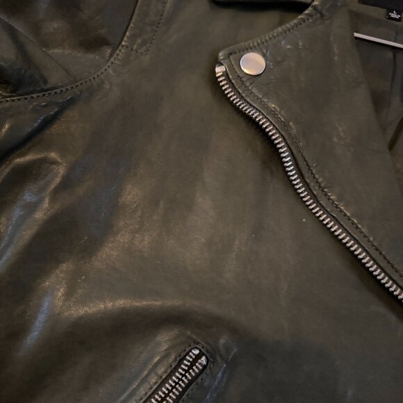 Madewell Washed Leather Motorcycle Jacket Dark Forest L - Picture 14 of 14
